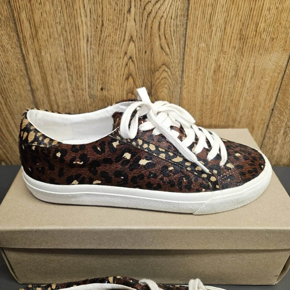 Madewell Sidewalk Low Top Shoes Women 7.5 Brown Genuine Calf Hair Sneaker Trendy